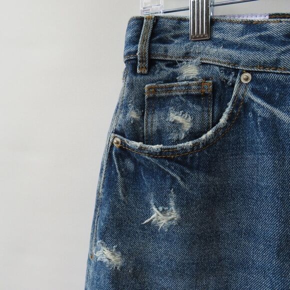 Zara TRF IX'D Makers Womens Size Small Denim Upcycled Distressed Jean Skirt - Picture 6 of 15